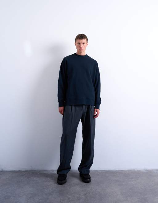 Topman - Sweatshirt van premium lichtgewicht stof met oversized pasvorm in marineblauw, 2 van 5