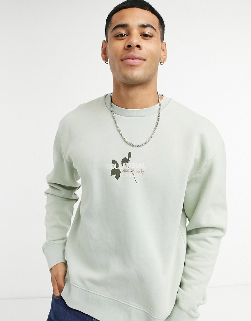 Topman sweatshirt with 'Collateral' print in sage-Green