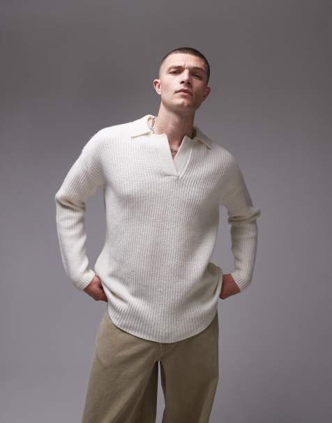 Topman – Sweter o luźnym kroju z okrągłym dekoltem z wełny jagnięcej w kolorze ecru - view 1