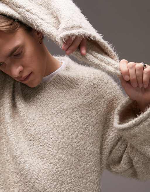 Topman – Sweter oversize z grubej dziany z dekoltem w szpic w kolorze ecru, 2 z 4