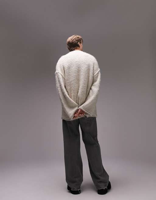 Topman – Sweter oversize z grubej dziany z dekoltem w szpic w kolorze ecru, 3 z 4