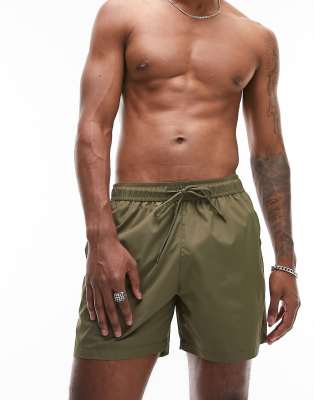 Shop Topman Swim Shorts In Olive-green