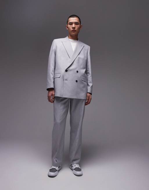 Topman – Szare spodnie z szerokimi nogawkami we wzór w jodełkę