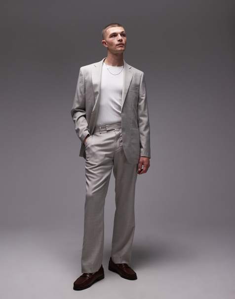Topman straight suit trousers in stone