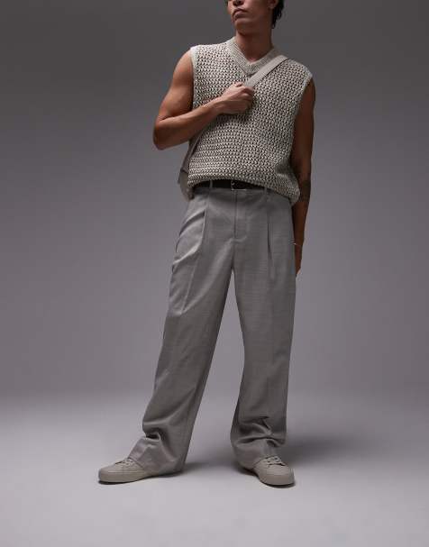 Topman wide leg trousers in stone