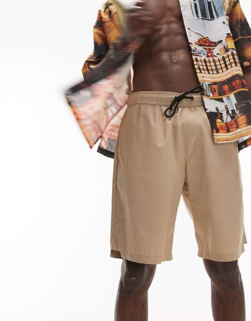 Topman – Szarobeżowe szorty kąpielowe o wydłużonym fasonie