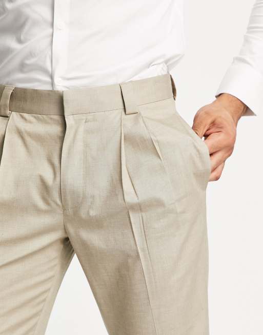 Topman – Szarobeżowe zwężane spodnie z domieszką lnu, 3 z 4