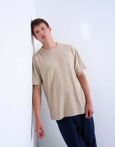 Topman – Szarobeżowy, luźny T-shirt z materiału interlock - view 1