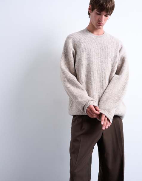 Topman oversized fit crew jumper in stone