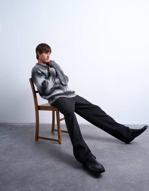 Topman knitted blend zip through cardigan in grey