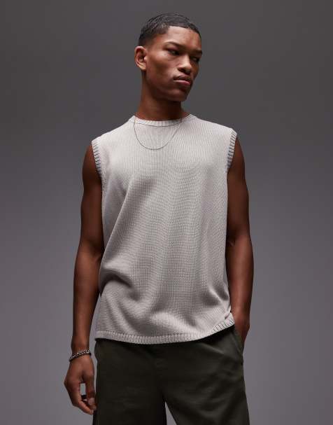 Topman relaxed fit knitted crew neck tank in grey
