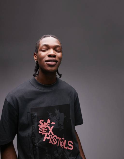 Topman – Szary T-shirt oversize z motywem Sex Pistols