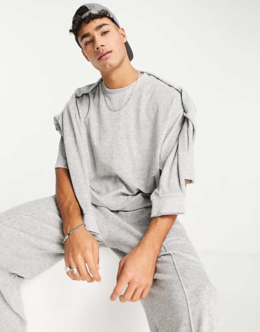 Topman – Szary welurowy T-shirt oversize