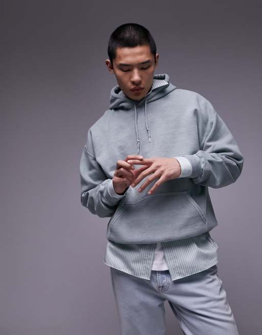 Topman – Szałwiowa bluza z kapturem w stylu vintage