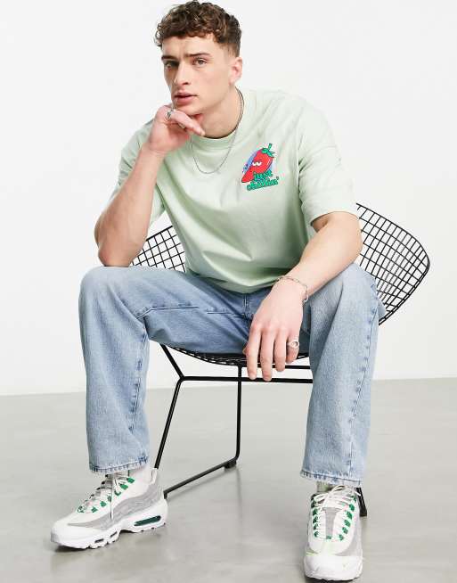 Topman – Szałwiowy T-shirt extreme oversize z grafiką, 3 z 4
