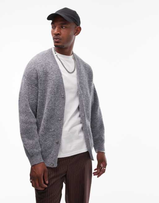 Topman – Szczotkowany szary kardigan o luźnym kroju, 4 z 4