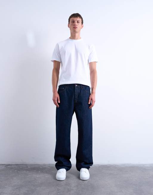 Topman – Szerokie ciemnoniebieskie jeansy ze sztywnego denimu, 2 z 7