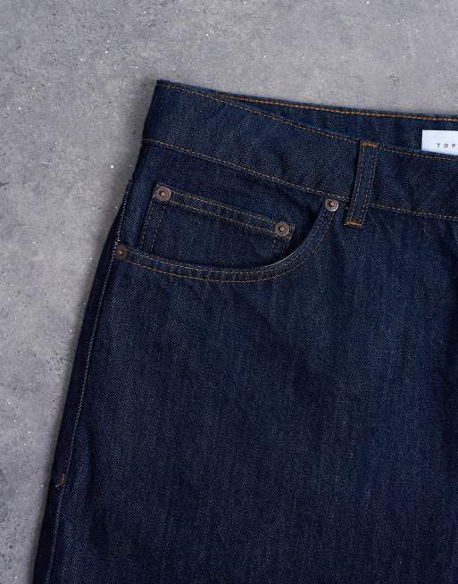 Topman – Szerokie ciemnoniebieskie jeansy ze sztywnego denimu, 5 z 7