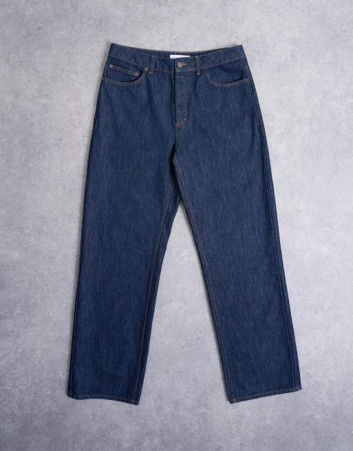 Topman – Szerokie ciemnoniebieskie jeansy ze sztywnego denimu, 6 z 7