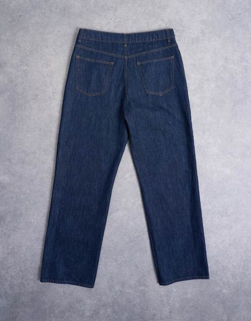 Topman – Szerokie ciemnoniebieskie jeansy ze sztywnego denimu, 7 z 7