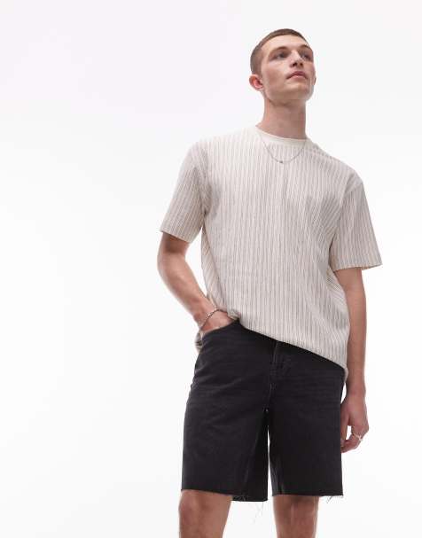 Topman denim straight leg short with raw hem in washed black