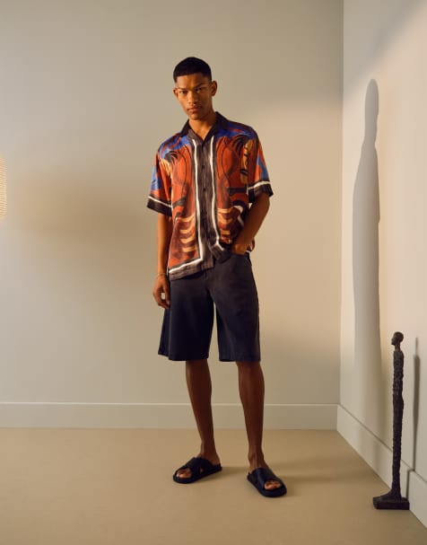 Topman washed twill shorts in grey