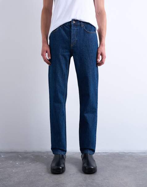 Topman rigid straight jean in dark wash blue