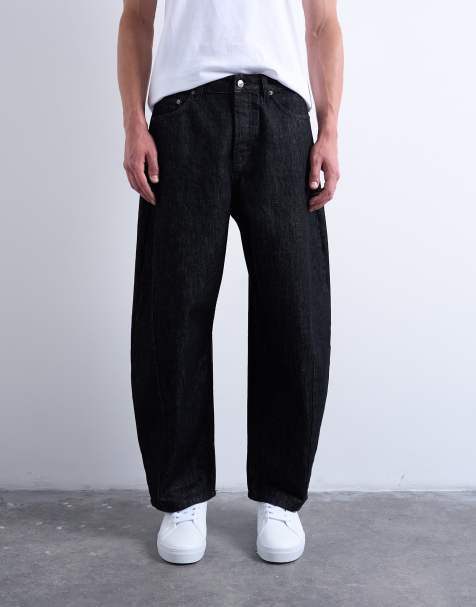 Topman rigid barrel jean in raw black