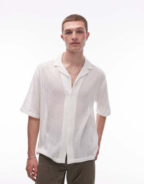 Topman regular fit crochet shirt in ecru