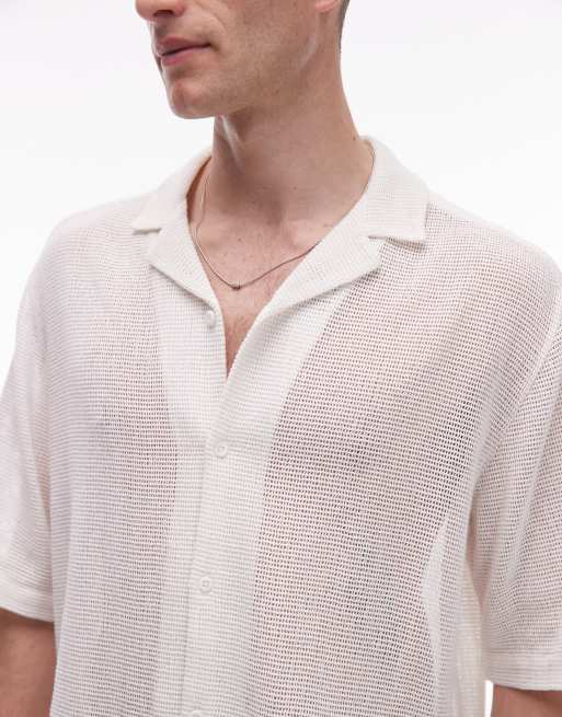 Topman – Szydełkowa koszula o regularnym kroju, w kolorze ecru, 3 z 4