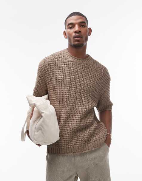 Topman – Szydełkowany dzianinowy T-shirt w kolorze khaki - view 1