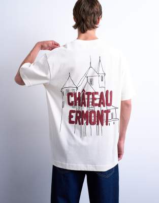 Topman - T-shirt à appliqué Château Ermont oversize imprimé au dos - Écru-Blanc