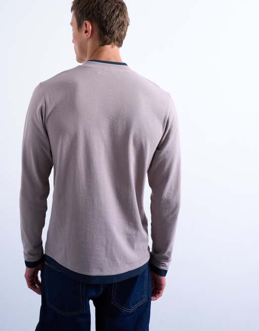 Topman - T-shirt a doppio strato a maniche lunghe lilla e blu navy, 3 di 5
