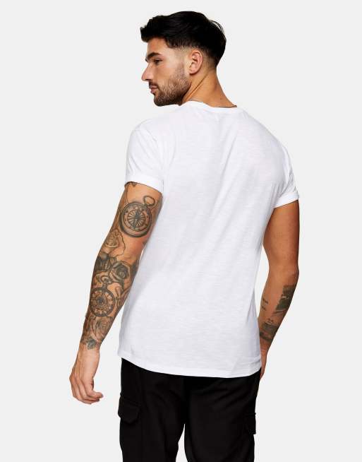 Topman T shirt manches fil es retrouss es Blanc ASOS