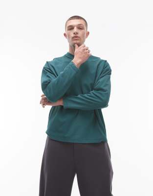 Topman - T-shirt à manches longues et col V - Vert délavé