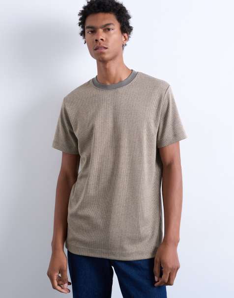Topman - T-shirt a maniche corte beige vestibilità classica a righe - view 1