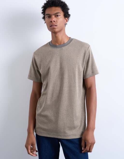 Topman - T-shirt a maniche corte beige vestibilità classica a righe