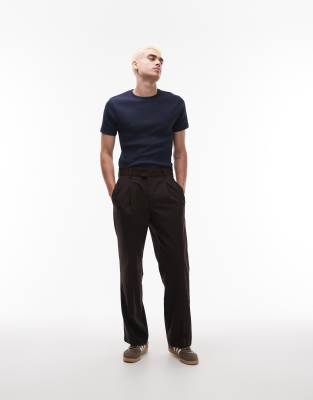 Topman - T-shirt ajusté côtelé - Bleu marine