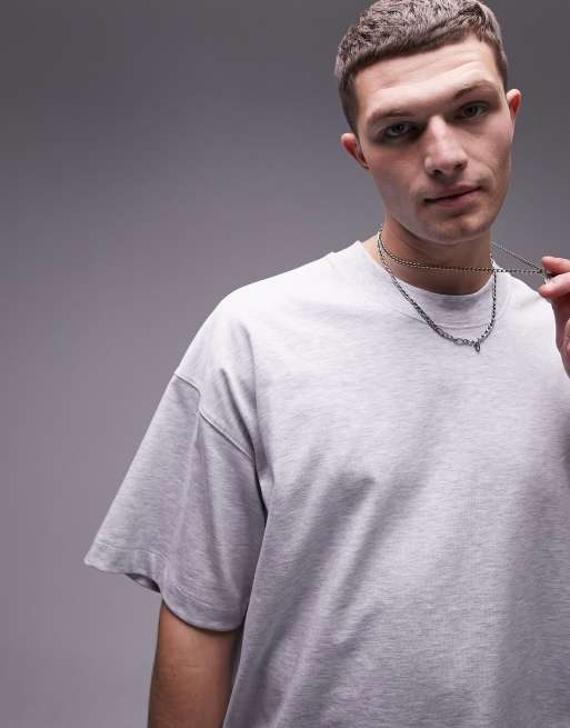 Topman - T-shirt ajusté de qualité supérieure à épaules tombantes - Gris clair chiné