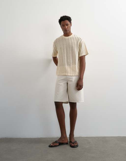 Topman - T-shirt all'uncinetto comoda écru, 3 di 5