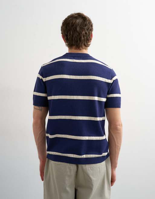 Topman - T-shirt classique en maille à rayures - Bleu marine, 3 de 5