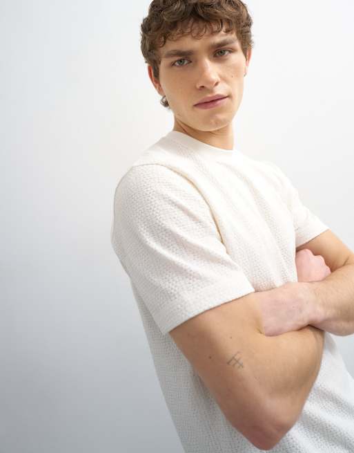 Topman - T-shirt classique texturé - Crème, 5 de 5
