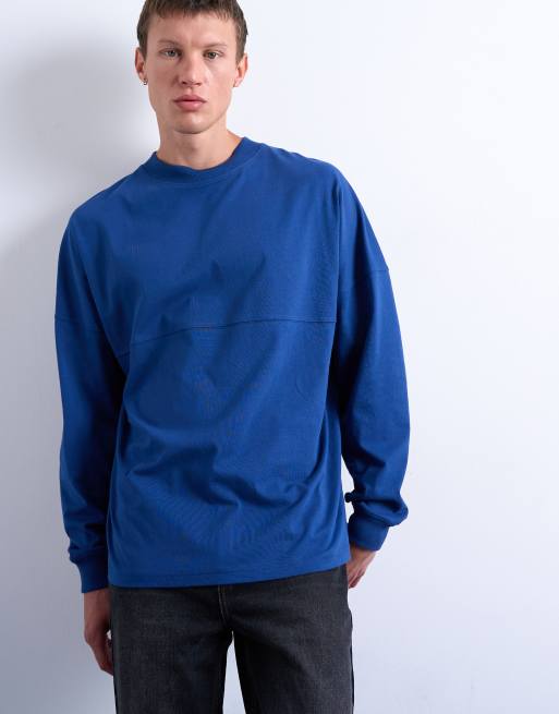Topman - T-shirt comoda a maniche lunghe blu cobalto con stampa New York City, 4 di 5
