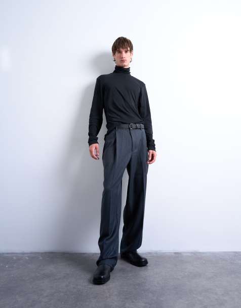 Topman - T-shirt comoda a maniche lunghe nera con collo alto - view 1