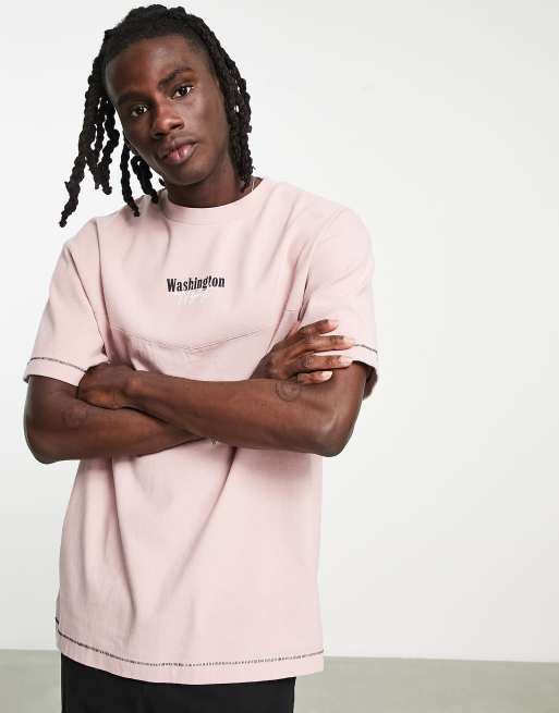 Topman - T-shirt comoda slavata con pannelli rosa a coste , 4 di 4