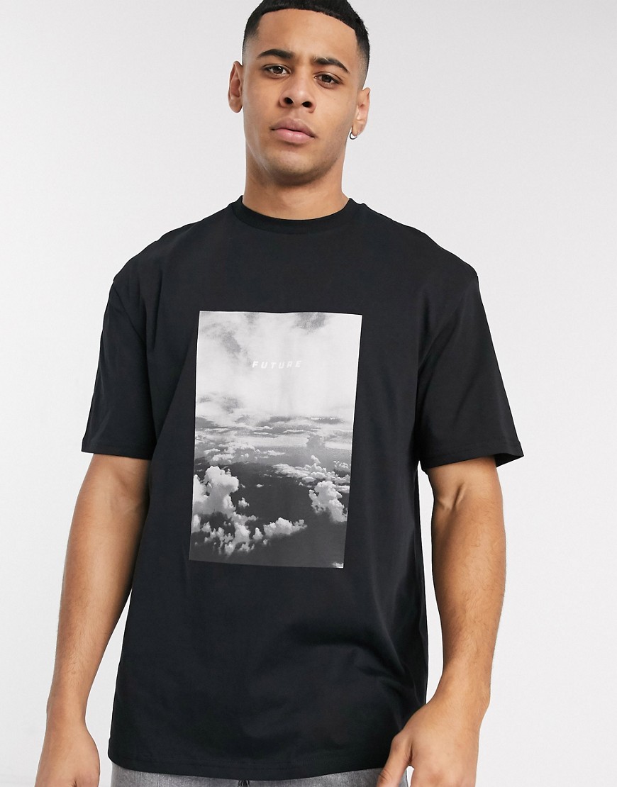 Topman - T-shirt con stampa di nuvole nera-Nero