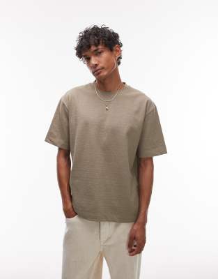 Topman - T-shirt coupe carrée en tissu épais - Kaki - view 1