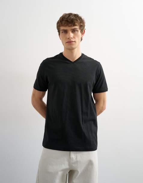 Topman - T-shirt coupe classique à col V - Noir - view 1