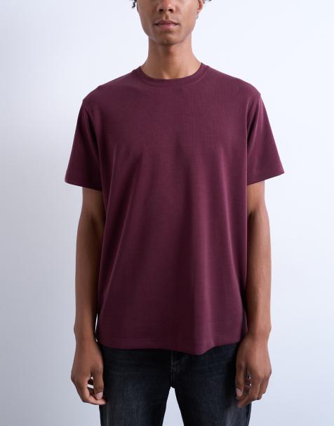 Topman - T-shirt coupe classique en tissu mercerisé - Bordeaux - view 1