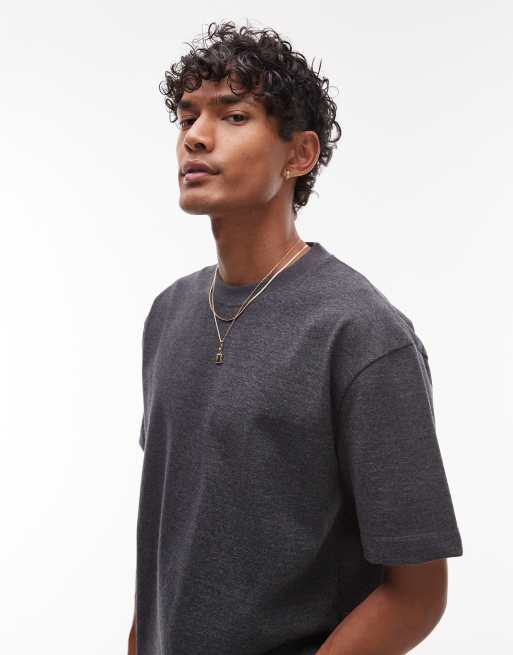 Topman - T-shirt coupée carrée en tissu épais - Anthracite chiné
